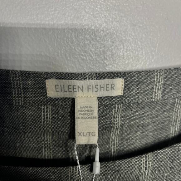 Eileen Fisher Dress NWT Moon Gray Stripe Hemp Organic Cotton Raw Hem Shift XL - Picture 5 of 10